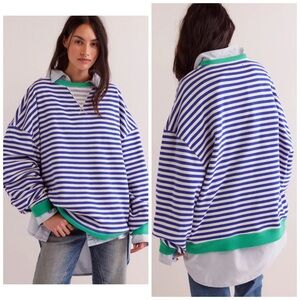 Free People Blue and Green Striped Sweater